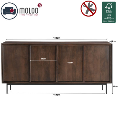QUARTO-Buffet L.180 cm en bois massif noyer