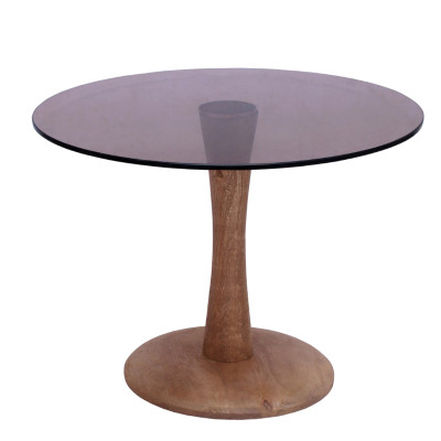 RODO-Table basse ronde D60 cm en Verre fumé et bois massif