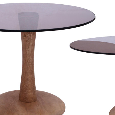 RODO-Table basse ronde D60 cm en Verre fumé et bois massif