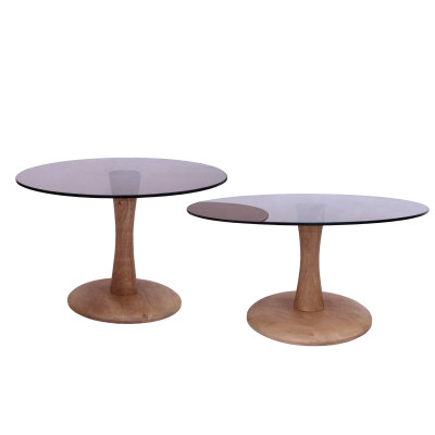 RODO-Table basse ronde D60 cm en Verre fumé et bois massif