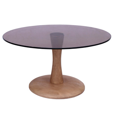 RODO-Table basse ronde D75 cm en Verre fumé et bois massif