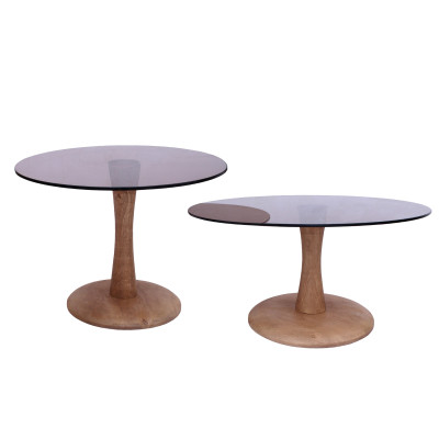 RODO-Table basse ronde D75 cm en Verre fumé et bois massif