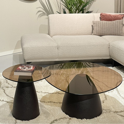 MUSH-Table basse organique D86cm en Verre fumé et Expresso