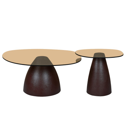 MUSH-Table basse organique D86cm en Verre fumé et Expresso