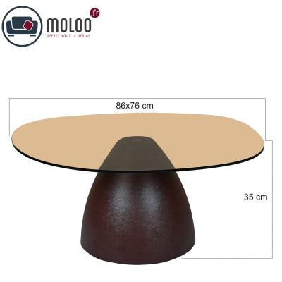 MUSH-Table basse organique D86cm en Verre fumé et Expresso