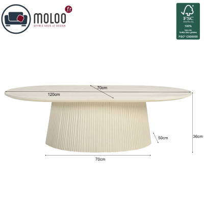 DOLCE-Table basse en bois massif Ivoire