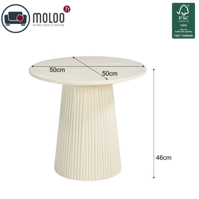 DOLCE-Table basse ronde D50 cm en bois massif Ivoire