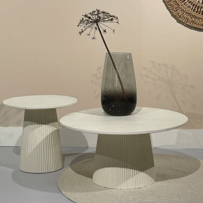 DOLCE-Table basse ronde D80 cm en bois massif Ivoire