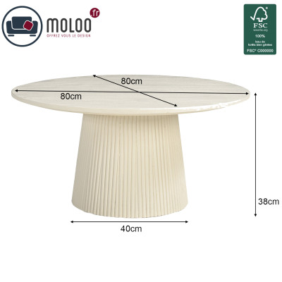 DOLCE-Table basse ronde D80 cm en bois massif Ivoire