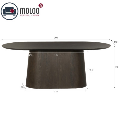 ROVERI-Table repas ovale L200 cm Chêne Expresso