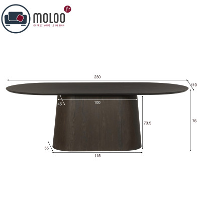 ROVERI-Table repas ovale L230 cm Chêne Expresso