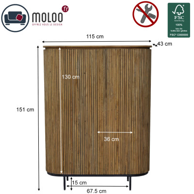 PIANA-Buffet 2 portes L115 cm en Bois massif