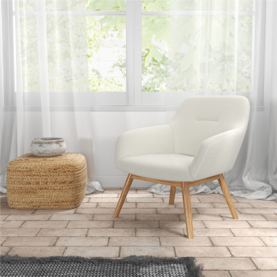 MALMO-Fauteuil en tisssu SoftCellar Sable et bois naturel
