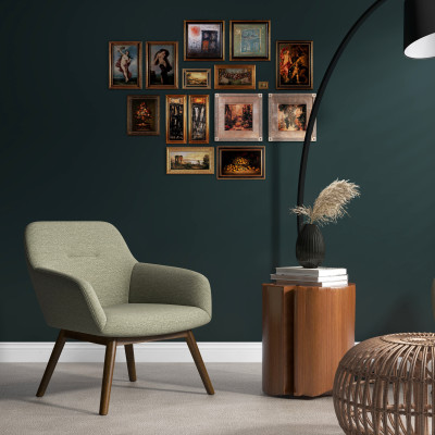 MALMO-Fauteuil en tisssu SoftCellar Sauge et bois noyer