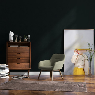 MALMO-Fauteuil en tisssu SoftCellar Sauge et bois noyer