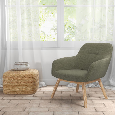MALMO-Fauteuil en tisssu SoftCellar Sauge et bois naturel