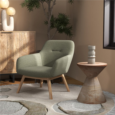 MALMO-Fauteuil en tisssu SoftCellar Sauge et bois naturel