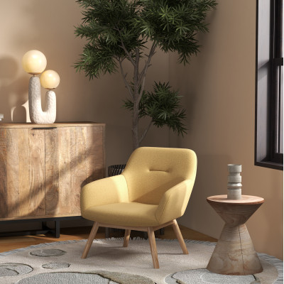 MALMO-Fauteuil en tisssu SoftCellar Safran et bois naturel