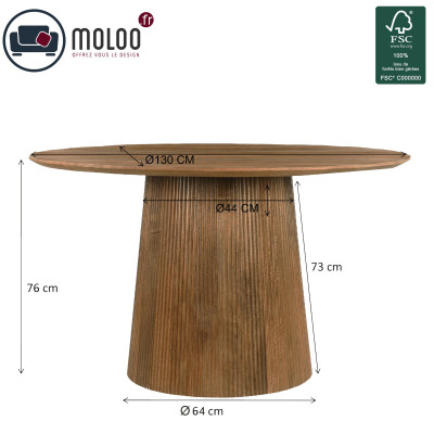 SIENNE-Table à manger Ronde 4 personnes, D.130 cm, en Manguier massif