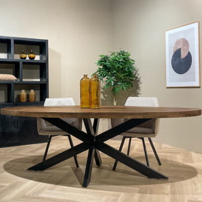 MANAUS-Table repas Ovale L160 cm en bois massif et métal