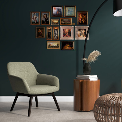 MALMO-Fauteuil en tisssu SoftCellar Sauge et bois noir