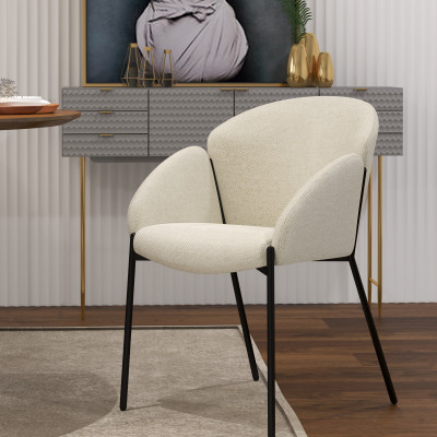 CANDICE-Silla de tela ecru y metal negro (x2)