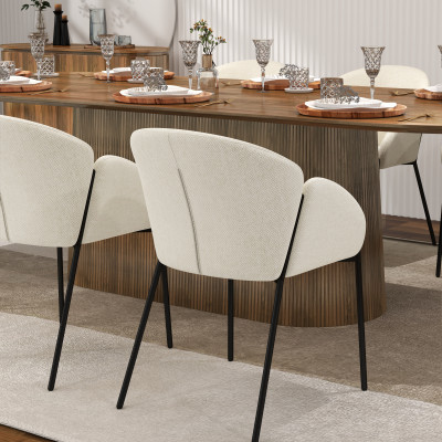 CANDICE-Chaise en tissu Luxury Ecru et métal noir (x2)