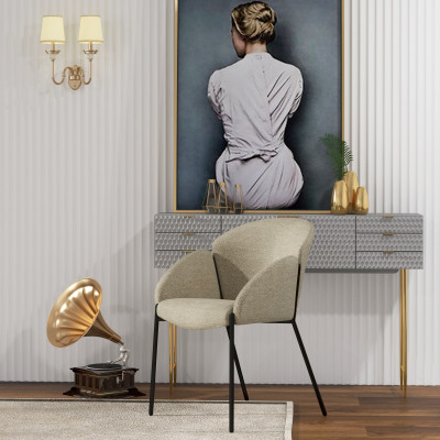 CANDICE-Silla de tela marrone y metal negro (x2)