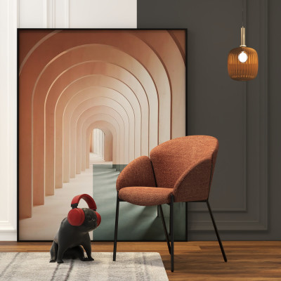 CANDICE-Silla de tela terracota y metal negro (x2)