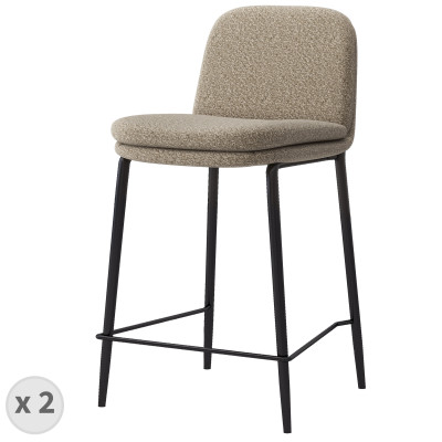 NOLAN-Chaise de bar en tissu Bouclé Grège et métal noir (x2)