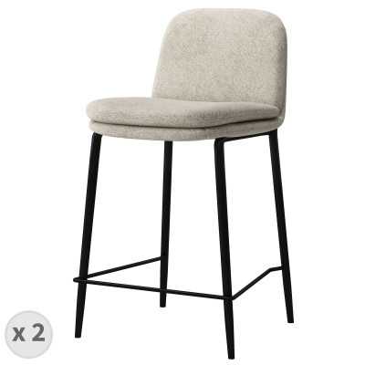 NOLAN-Chaise de bar en tissu Bouclé Lin et métal noir (x2)