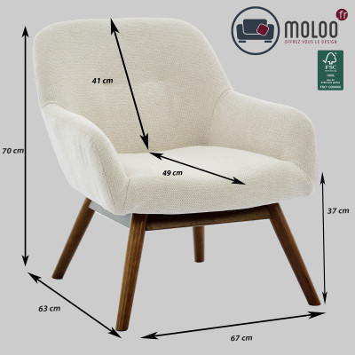 MALMO-Fauteuil en tisssu SoftCellar Sable et bois noyer