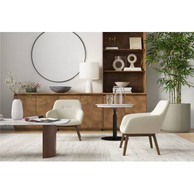 MALMO-Fauteuil en tisssu SoftCellar Sable et bois noyer