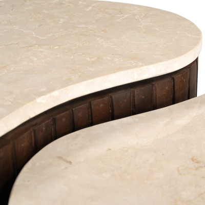 BEAN-Set de 2 Tables basses en marbre et bois foncé