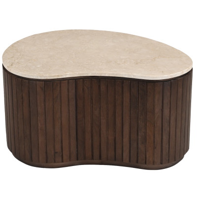 BEAN-Set aus 2 Couchtischen aus Marmor und dunklem Holz