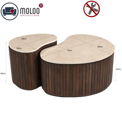BEAN-Set aus 2 Couchtischen aus Marmor und dunklem Holz