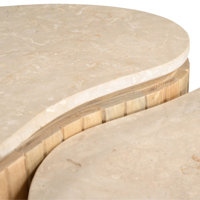 BEAN-Conjunto de 2 mesas bajas de mármol y madera natural