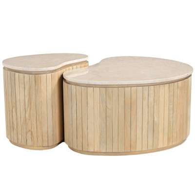 BEAN-Conjunto de 2 mesas bajas de mármol y madera natural