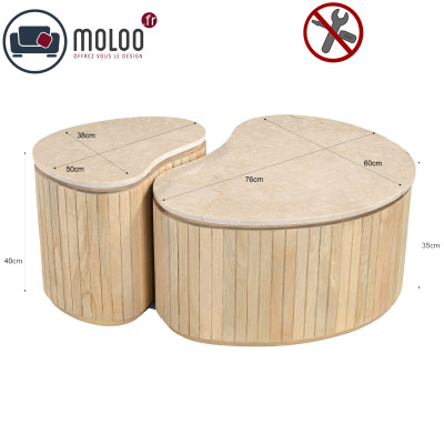 BEAN-Set de 2 Tables basses en marbre et bois naturel
