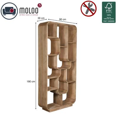 ADONA-Bibliothèque L 90 cm en bois massif naturel