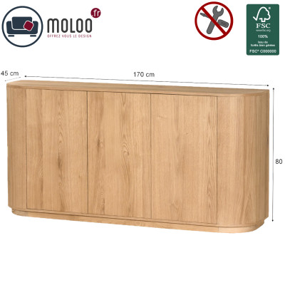 TIAGO-3-türiges Sideboard, L 170 cm, Eiche