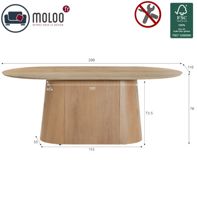 TIAGO-Mesa de comedor ovalada L.200 cm Roble