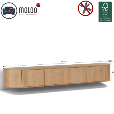 TIAGO-Meuble TV mural L. 220 cm Chêne