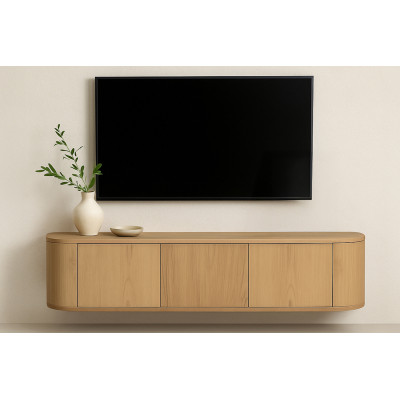 TIAGO-Meuble TV mural L.180 cm Chêne