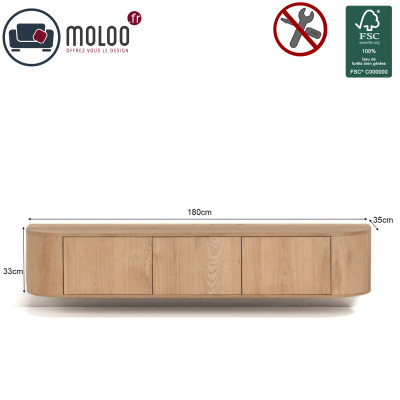 TIAGO-Meuble TV mural L.180 cm Chêne