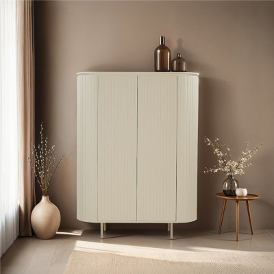 CREAM-Buffet haut 2 portes en bois massif Ivoire