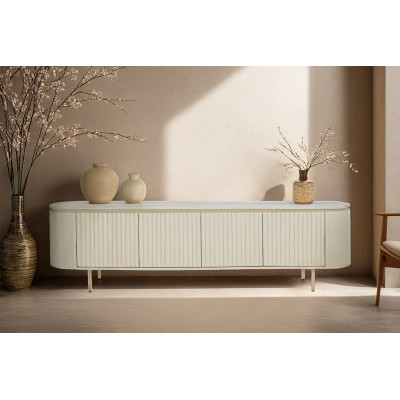 CREAM-Mobile TV a 3 ante L.210 cm in legno massello avorio