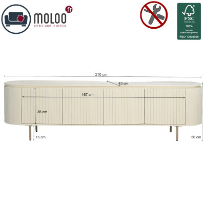 CREAM-Mueble para TV  L210 cm de madera color marfil