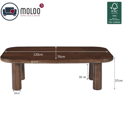 MODA-Mesa de centro L.120 cm de madera maciza oscura