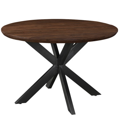 MACY-Mesa de comedor redonda D120 cm de madera maciza oscura